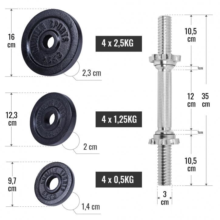 Podesive bučice/šipka 22 kg 2 u 1