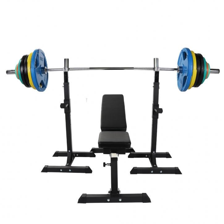 Podesiva klupa za vežbanje sa setom šipki i tegova 150 kg