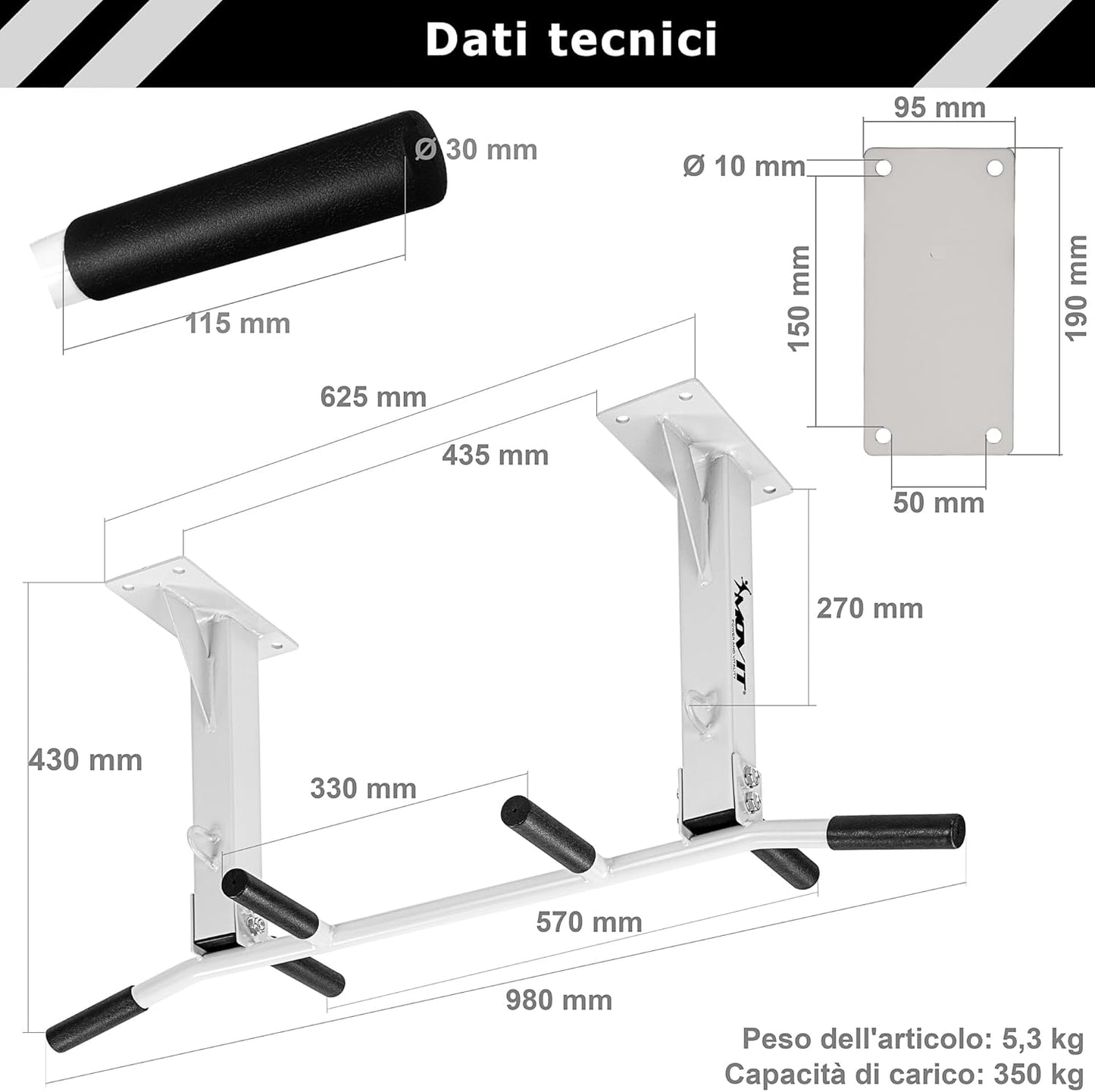 Plafonska šipka za zgibove crna/bela