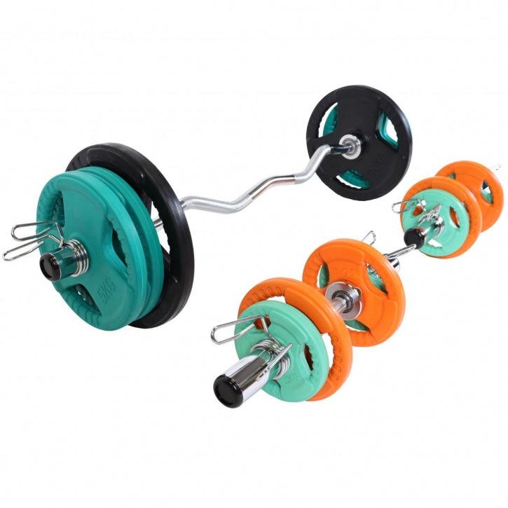 Set gumiranih tegova sa olimpijskom šipkom 75 kg