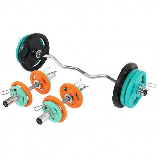 Set gumiranih tegova sa olimpijskom šipkom 75 kg